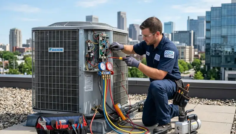 Technician performing AC repair service in San Jose, CA for Five Star Cooling