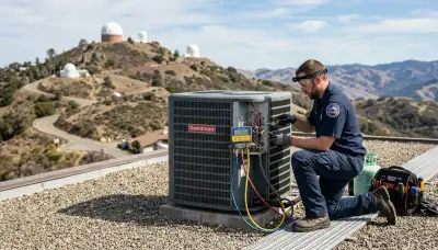 Professional AC repair technician servicing air conditioner unit in San Jose, CA