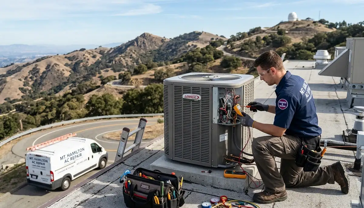 Professional AC repair technician servicing air conditioner in San Jose, CA homes