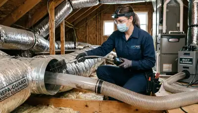 Technician cleaning air ducts for HVAC system in San Jose, CA home – Five Star Cooling service