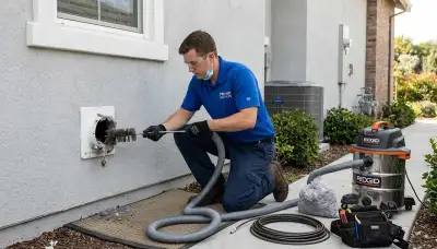 Technician performing professional dryer vent cleaning in San Jose, CA for improved home safety