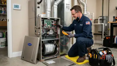 Technician repairing home furnace system in San Jose, CA – expert heating repair service